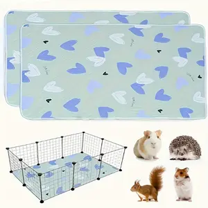 2 pieces of reusable urine pad, Puppy pee pads, suitable for small animals, dogs, cats, hamsters and squirrels, blue pink heart-shaped urine pad, pet habitat decoration, optimistic design, washable urine pad