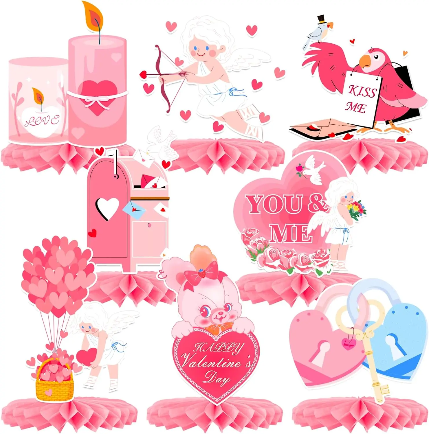 Pack of 8 | 3D Valentine Honeycomb Centerpiece, Light Pink Valentine's Day Centerpieces Table Decorations for Valentine's Day Party Supplies Ideas