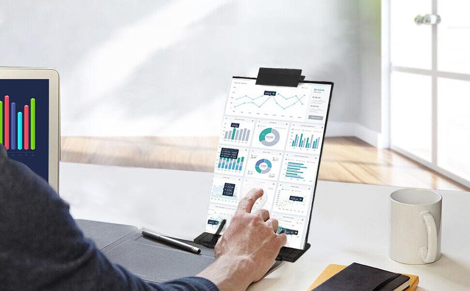 Desktop Document Holder Stand with 7 Adjustable Positions Black Metal File Organizer for Reading Typing Speech with Paper Clip and Line Guide