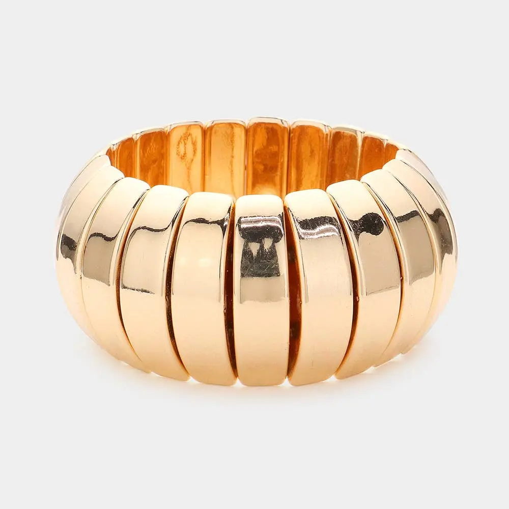 Chunky Metal Rib Stretch Bracelet: Yellow Gold