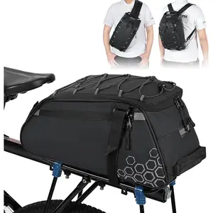 Rear Bike Rack Bag, 11L Water-resistant Trunk Bag 3-IN-1, Zippered Bicycle Backpack Shoulder Pannier Saddle Bag for Ebikes Cycling Commuting Travel Outdoor Camping