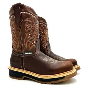 Silver Bull Rodeo Work Boots Round Toe Dual Density Sole Shock Absorbent Anti Fatigue Slip Resistant Leather Footwear Shoe SB-6010   Comfort Walking Shoes