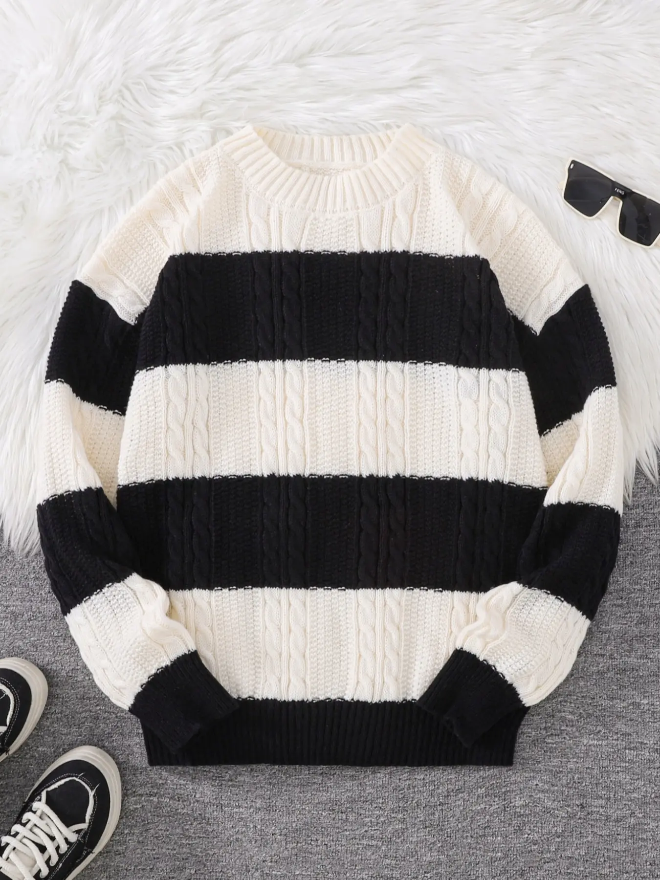 Men's Colorblock Striped Crew Neck Sweater, Classic Casual Fitted Long Sleeve Knitwear, Fall & Winter Fashion, Trendy Couple Wear