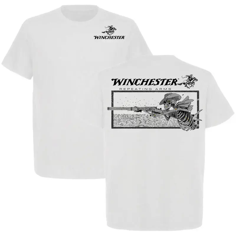 Men's Winchester Deadshot Cowboy 2-Sided Round Neck Short Sleeve Casual Cotton Tshirt - Made in USA, Menswear Top, Outdoors Hunting Print, Tactical Gear, Casual Cotton Tee, Tops, T-Shirt, Hem