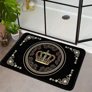1pc Black-Gold Crown Faux-Cashmere Mat Soft Rug | Royal Luxe Vibe & Non-Slip Base, Instantly Upgrades Bath/Living/Bedroom