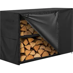 4ft  Firewood Rack Cover - Heavy Duty Black 600D Oxford Fabric - Indoor Or Outdoor Firewood Log Cover with Zipper & Adhesive Closing Strips - Rack NOT Included - Black