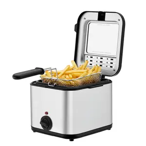 Electric Deep Fryer with Basket 2 64Qt 1000W Stainless Steel Home Use Adjustable Temperature 176-374°F Detachable Basket Fast Frying for French Fries Fried Chicken Onion Rings Anti Scald Handle Cool Touch US Plug