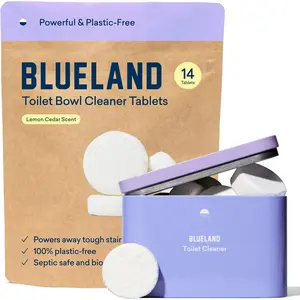 BLUELAND Toilet Bowl Cleaner Tablets, Starter Set, 14 Count with Tin, Lemon Cedar, Plastic-Free, No Harsh Chemicals, Plant-Based