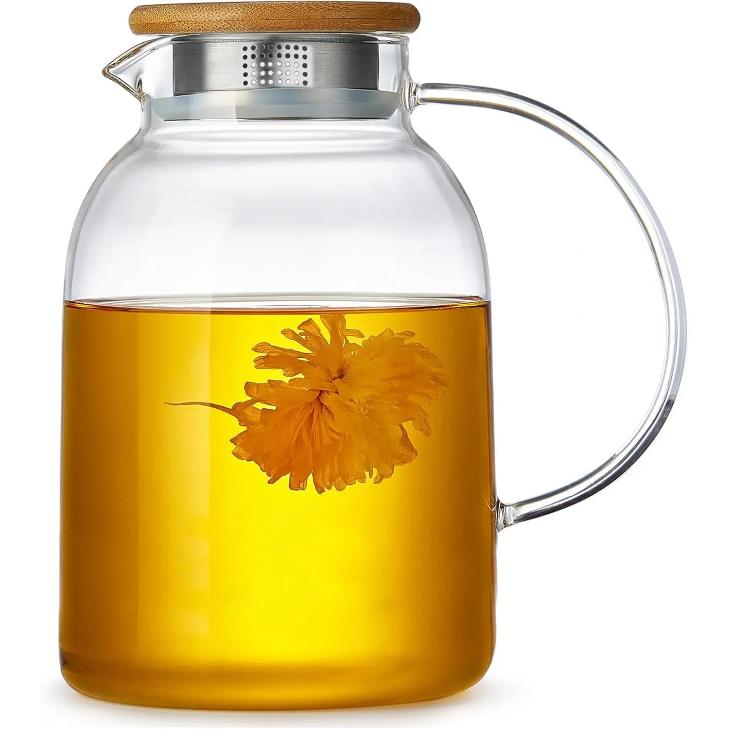 Large Glass Teapot with Infuser, Stovetop Safe, Thickened Heat Resistant Borosilicate Glass, 68 fl oz Glass Tea Kettle with Bamboo Lid
