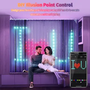 Smart LED Curtain Lights with Bluetooth Controller - 400 RGB LED Lights, App & Group Control, Music Sync, DIY Designs, Timer, USB Powered, IP65 Waterproof for Indoor, Outdoor Holiday Decor