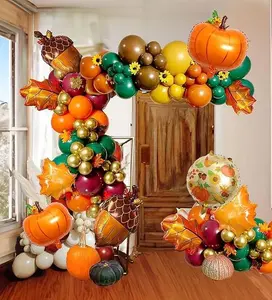 121pcs Fall Balloon Garland arch Kit Burnt Orange Maroon Green Gold Pumpkin Balloons for Autumn harvest Theme Baby shower thanksgiving friendsgiving Turkey Party Decoration