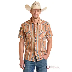 PANHANDLE CAMEL SHORT SLEEVE WITH MULTI COLOR AZTEC PRINT SHIRT - PMN3S06578