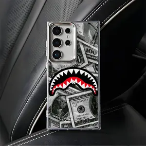 Shark Money Pattern Interesting Design Aesthetic Soft Phone Cases For SAMSUNG GALAXY S25 S24 S23 S22 A14 A15 A16 A25 A26 A34 A36 A53 A54 A55 A56 FE PLUS ULTRA EDGE 4G5G Clear Silicone TPU Electroplating Lens Frame Shockproof Phone Cases Cover L1390