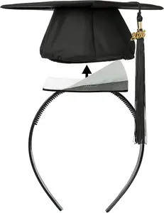 Graduation cap headband inserted with black sturdy anti drop headband, graduation cap headpiece holder,Hat accessories for graduation party