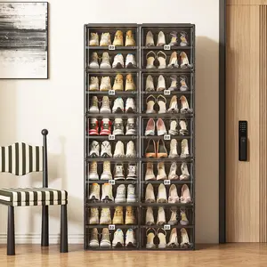 Shoe Rack Organizer Cabinet for Closet Entryway Clear Shoe Storage with Door Easy Assembly Black Shoe Cabinet with Lids Large 10 Tiers 40 Pairs Display Holder Lightweight Display Holder Collapsible Household Magnetic Closure