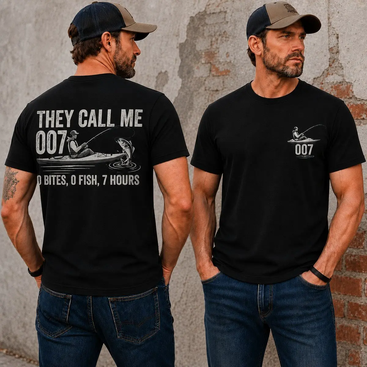 Funny Fishing T Shirt, They Call Me 007 0 Bites 0 Fish 7 Hours Graphic Tee For Men, Fishing Humor Gift For Fisherman Dad Grandpa, Unisex Casual Graphic T-Shirts