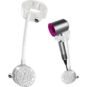 Hair Dryer Stand, wall Mounted Hair Dryer Stand, 360 rotating Height Adjustable Bathroom Hair Dryer Suction Cup Stand, no Drilling Required and Does not Damage the wall