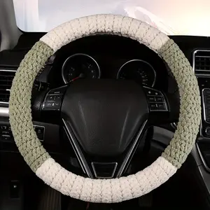 Plush Car Steering Wheel Cover with Soft Pastel Pink/Beige/White/Black/Gray/ Brown - Non-Slip Grip, All-Season Use, Fit for Cars, Luxury Interior Accessory, Comfortable & Stylish Steering Wheel Protector,