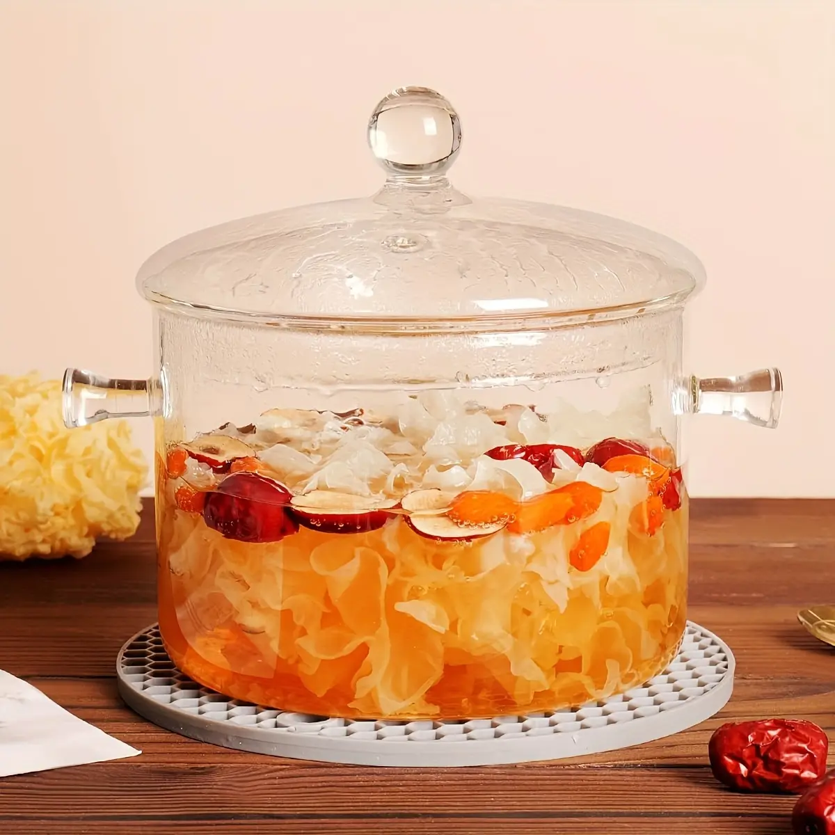 1 Set Of 2L/68oz Glass Pot with Lid, Open Cookware, Clear Soup Pot with Lid, Kitchen Small Tools, Kitchen Accessories, Kitchen Supplies, Suitable for Use In Restaurants