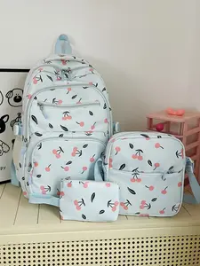 2026 New Cherry Print Backpack Set, Cute Small Cherry Shoulder Bag, Crossbody Bag, Student Style, Girls Heart Design