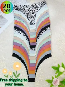 H  20 plus-size women's panties (M-XXL). Durable, washable, quick-dry, anti-wrinkle. Seamless ice silk, great with bras. Summer essential, light, breathable. 10 colors, low-rise, sexy. Fan edge, no sweat, soft & icy. Womenswear Print underwear for women