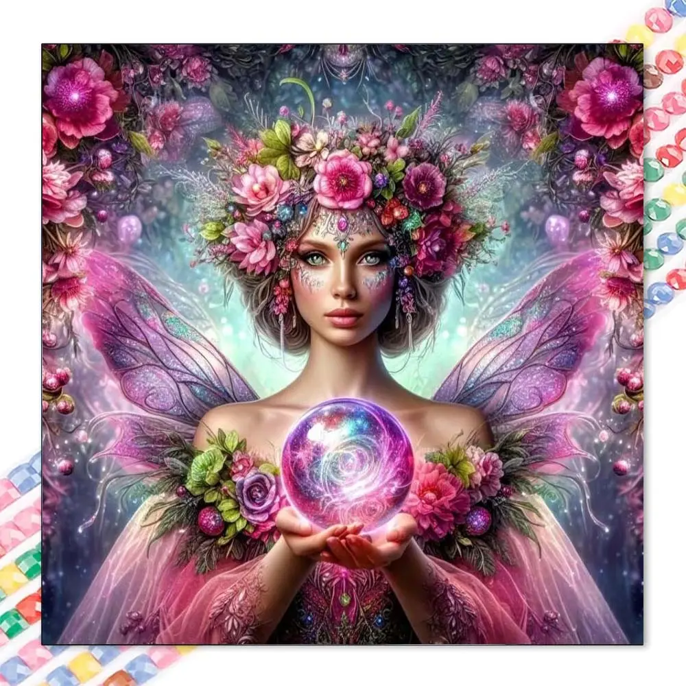 1 set of DIY diamond painting kit, 5D diamond art set, DIY decoration of fairies, flowers, crystal balls. Mosaic, diamond art, DIY art home decoration.
