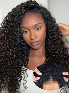 Deep Wave Half Wig Protein Fiber, Glueless Wear and Go Curly Wig for Women, 3 In 1 Drawstring Seamless Flip Over Wigs, Beginner Friendly Synthetic Half Wig 26 Inch&22Inch, Glueless Hair Wigs, Synthetic Wavy Curly
