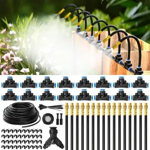1/4 inch drip irrigation system, hose, flexible shaping 2026- upgraded garden irrigation kit, with adjustable brass nozzle, automatic atomizing irrigation system, suitable for outdoor, elevated beds, potted plants, lawns and greenhouses