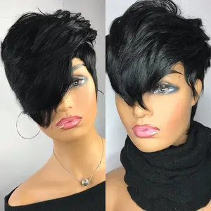 ShowRealHair 0509 Pixie Cut Wigs for Black Women Human Hair kelly cut Short Bob Wig Human Hair None Lace Front Wigs with Bangs Glueless Full Machine Made Wig