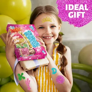 No Glue Temporary Tattoos Glitter Stickers for Kids, 66pcs Tattoo Stickers for Girls, Party Favors & Stocking Stuffers, 10 Colors, 5 Sheets, Temporary Tattoo Kit