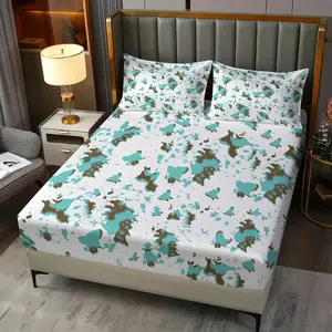 Farmhouse Style Blue Brown Cow Print Fitted SHeetSet, Includes 2 Pillowcases, Deep Pocket Non-Slip Mattress Protector, Durable Comfort, Ideal Gift for Relatives & Friends, All Season Use, Fresh Minimalist Home Decor