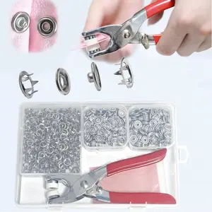 200 Sets Snaps for Fabric with Tool – Metal Snap Fasteners Kit, 9.5mm No Sew Open Ring Prong Snaps, Rustproof and Machine-Washable Press Studs for Clothing, Shirts, DIY ＆ Crafting