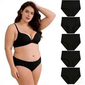 Chawah Women’s Plus Size High Waisted Cotton Panties 5-Pack, Breathable & Comfortable Lingerie For Everyday Wearing