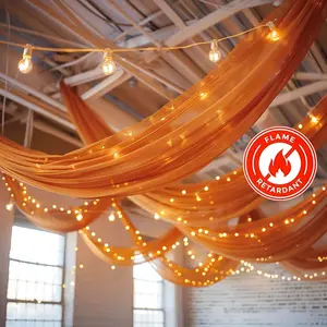 5ftx32ft Terracotta (Rust) Chiffon Curtain Panel, Durable Flame Resistant Backdrop Ceiling Drapery With Rod Pocket