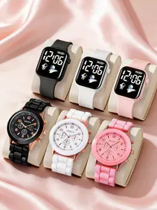 Women's Quartz Watch Set, Silicone Strap & Digital Display, Square Watches, Fashion Accessory for Women, Ideal Gift for Birthdays & Holidays