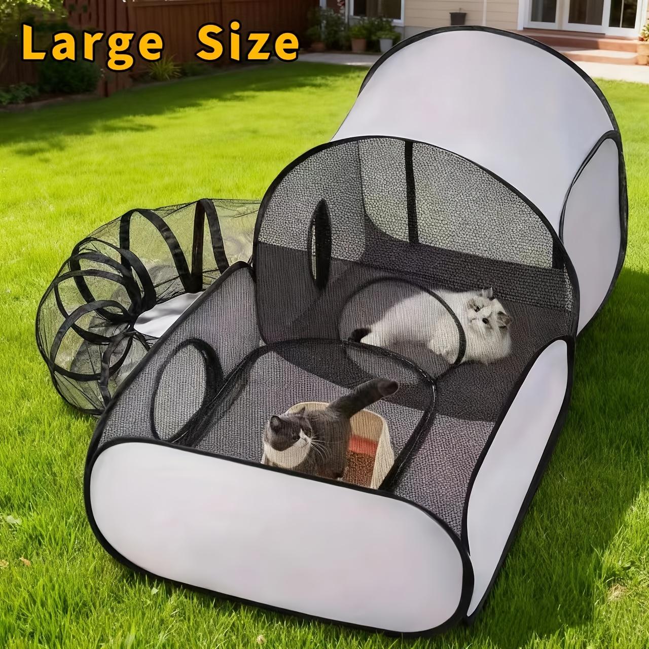 3-in-1 Cat Playpen - 360-Degree Tunnel Access, Soft Breathable Mesh, 1-Second Open, No Assembly Required, Storage Bag, Durable Spacious Design, Indoor/Outdoor Pet Travel Accessory, Convenient Transport, Easy Setup, Great for Home, Camping & Travel