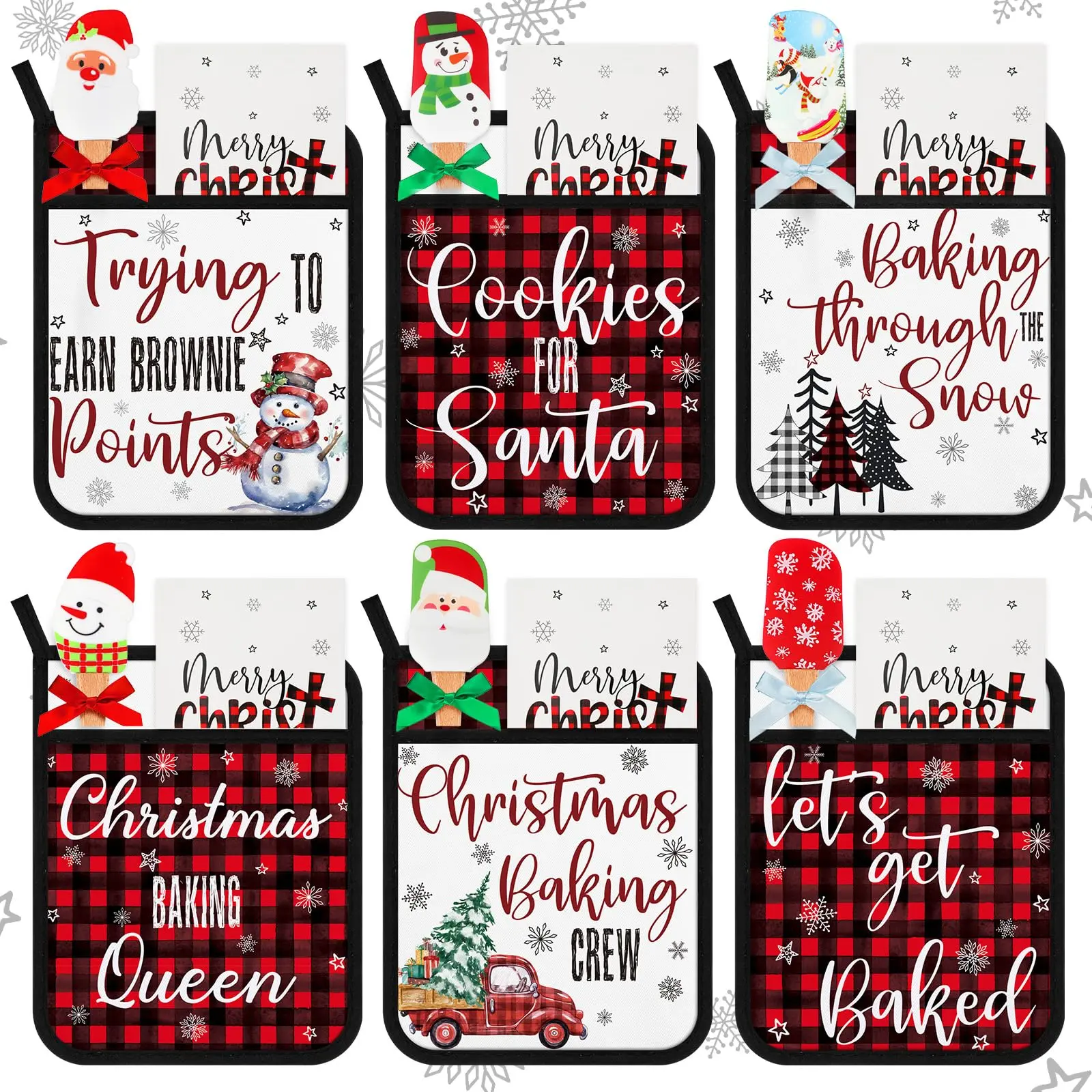 18 Pcs Christmas Pot Holders Kitchen Insulation Pads With Silicone Spatulas Christmas Greeting Cards Ornament Pot Holders With Pockets for BBQ Kitchen Baking Cooking Bakeware Kitchenware Christmas Birthdays, Kitchen Essentials Christmas Gifts