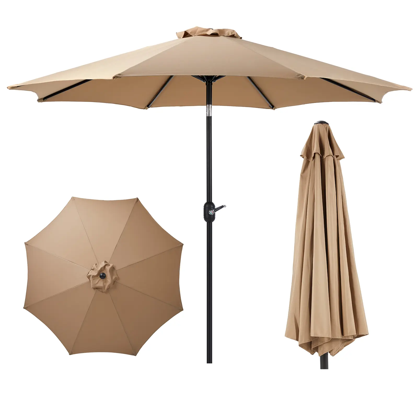 Sweetcrispy 9FT Modern Outdoor Patio Umbrella - Push Button Adjustable Tilt, Crank Operated Lift, 8 Sturdy Ribs, Polyester Sunshade Canopy, Sun Protection for Patio, Beach Use, Outdoor Patio Umbrellas