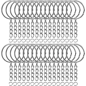 50 count Bulk Keychains Set, Split Keychains Rings with Chain 1 inch, Key Rings, Key Chain Rings, Keychains Ring Parts with Open Jump Ring and Connector.