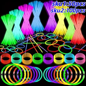 Neon Glow Sticks 50/100 Pack, 8 Inch Multi-Color LED Light Up Party Supplies, DIY Necklace & Bracelet Making, Perfect for Birthdays & Events
