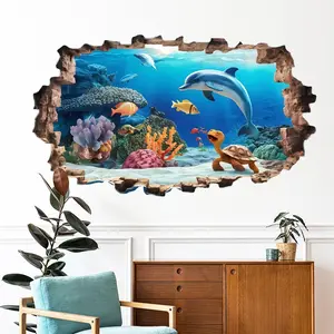 Ocean Theme Wall Sticker Set, Self-Adhesive Sea Life Decor for Kids' Room & Living Room, Easy Peel-And-Stick Decals for Home Decoration
