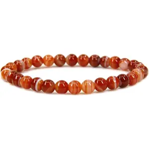 Natural Dream Red Agate Gemstone 6mm Round Beads Stretch Bracelet 7" Unisex