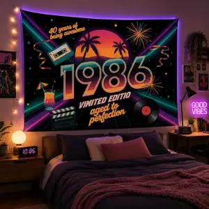 Vintage Birthday Backdrop Tapestry Wall Hanging, Retro Limited Edition Birthday Party Decorations, Photo Booth Background for 40th 50th 60th 70th Birthday