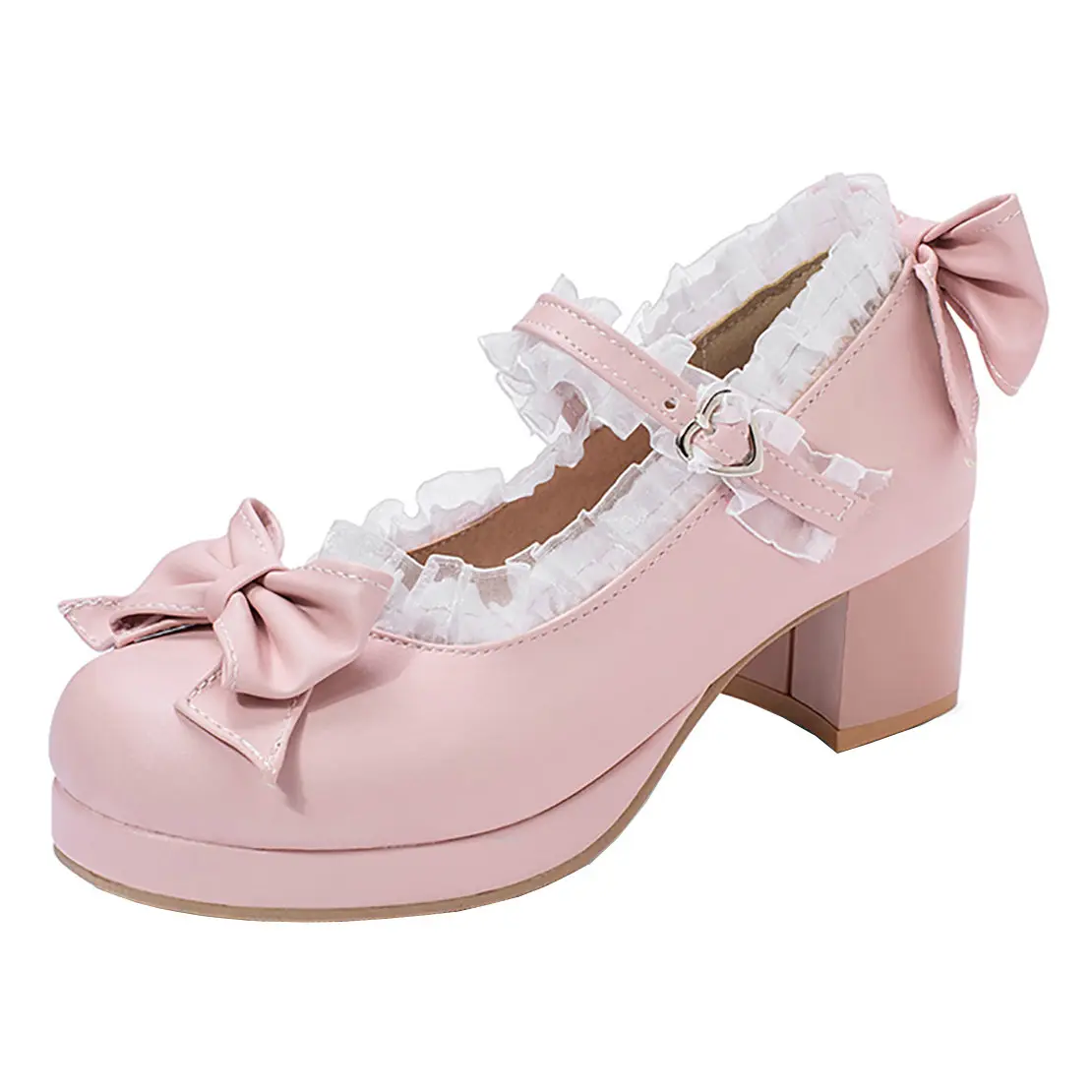 Women's Cute Mary Janes Buckle Shoes, 5cm Mid-Block Chunky Heels, Round Toe Bow Platform Pumps, Rubber Sole, Elegant Stylish Chic Party Wear All-Season Footwear