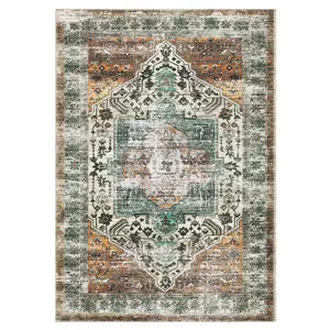 Distressed Floral Pattern Vintage Area Rug, Washable Soft Non-Slip Rectangular Rust 8x10 ft
