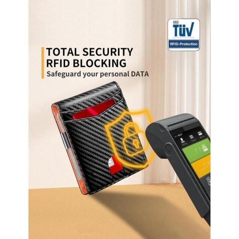 RFID Blocking Carbon Fiber Bifold Wallet - 2026 Minimalist Men's Wallet with Money Clip & Multiple Card Slots