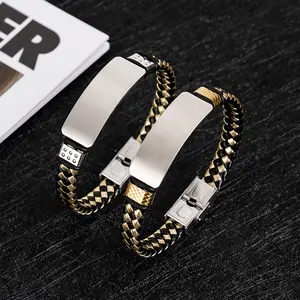 New Men's Business Retro Stainless Steel Bracelet Couple Gift Customizable Engraving Handmade Braided Rope Bracelet