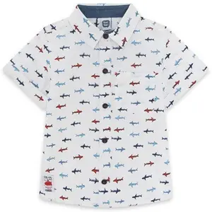 Tuc Tuc Shark Poplin Button Down Shirt, White