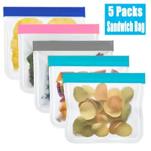 Reusable Ziplock Bag, 5pcs/set Gallon Bag/Sandwich Bag, Leak-proof Freezer Bag, Food Storage Bag, Reusable Snack Containers, Meal Prep Container For Kitchen, Airtight Meal Prep