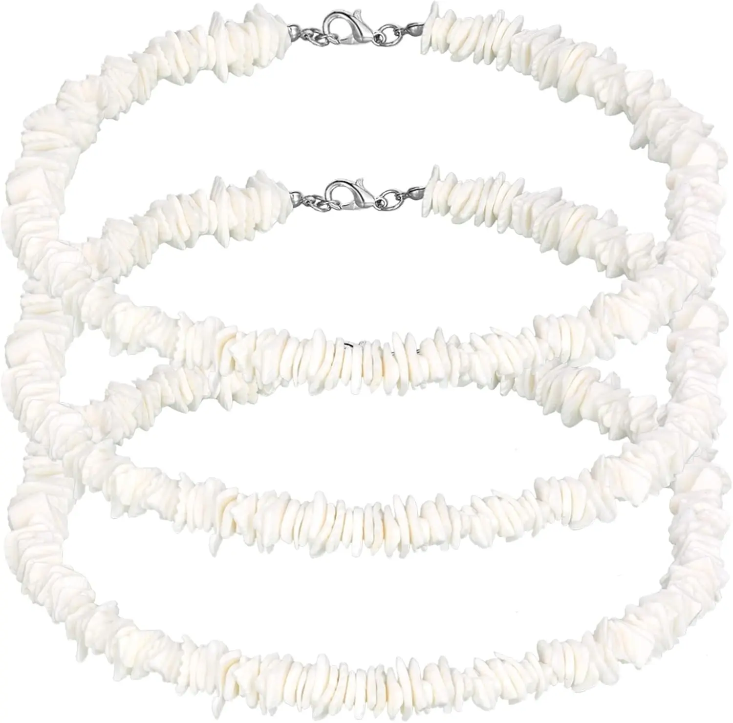 Tondiamo 3 Packs White Puka Shell Necklace Adjustable Seashell Necklace Summer Beach Surfer Sea Shell Beach Choker Jewelry